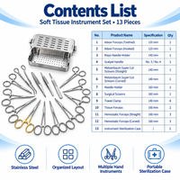 Kit d'instruments manuels en acier inoxydable personnalisable avec pinces, ciseaux, crochets, porte-aiguilles et étui métallique organisé