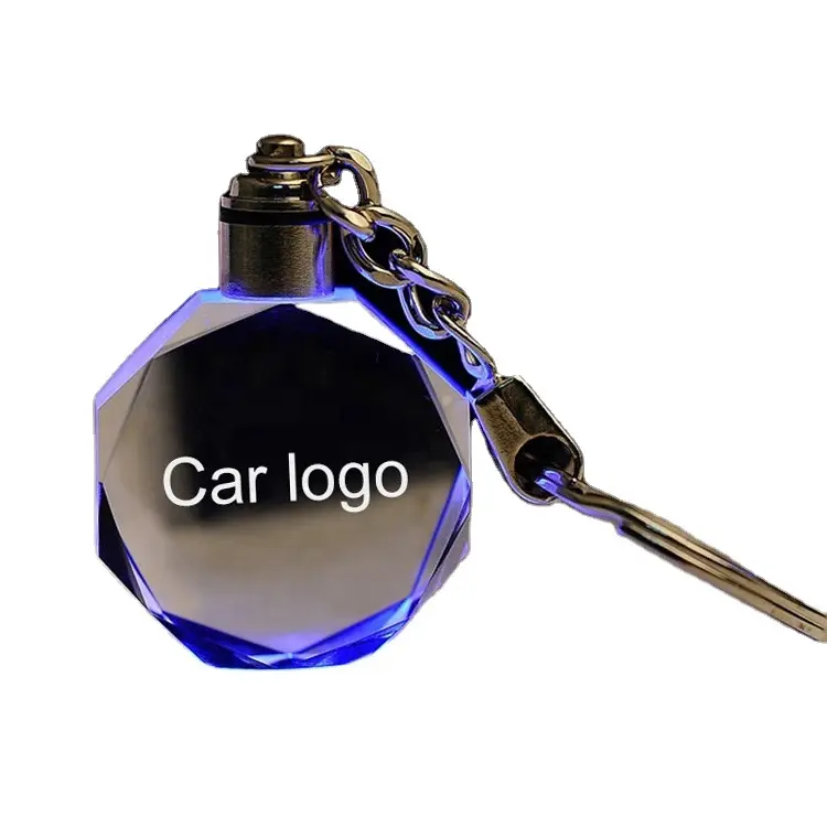 자동차 로고 키 체인 사용자 정의 레이저 조각 Led 빛 열쇠 고리 창조적 인 크리스탈 키 홀더 도매 미니 led 열쇠 고리 빛
