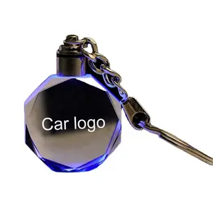 Gantungan kunci Logo mobil kustom lampu Led, Gantungan Kunci lampu kristal kreatif ukir Laser grosir gantungan kunci lampu led Mini