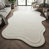 MAMATI Handmade Modern Luxury Hand-tufted Carpet Set in Ivory With Irregular Organic Shape Washable