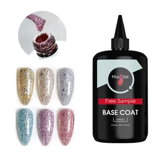 Basecoat vegano de alta pigmentação com 10 cores glitter, fornecimento por atacado de 1kg, base de gel para esmalte de unhas, base de borracha