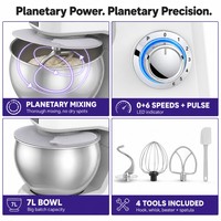 Batteur sur socle SOHEF 7L 1500W à rotation planétaire, 0-6 vitesses, fonction Pulse, bol en acier inoxydable, pour pâtisserie maison, certifié CE CB ROHS BSCI ISO
