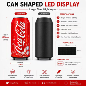 Écran LED géant en forme de canette |   360 °   Écran publicitaire numérique avec refroidisseur en option, affichage publicitaire P1.25-P2.5 pour les boissons - Product Image 3