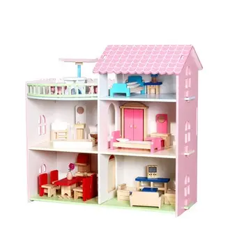 कस्टम बच्चों नाटक खिलौने शैक्षिक लकड़ी बच्चों Diy गुड़िया बड़ा लकड़ी गुड़िया घर