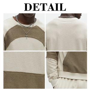 KingSen Custom Color Block Patchwork Crewneck Sweatshirt <b>Men</b> Oversized Heavyweight Cotton Reversed Fleece Streetwear <b>Pullover</b> - Product Image 6