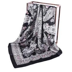 新款90*90方形复古佩斯利腰果真丝围巾批发时尚女性柔软围巾马来西亚三角头巾