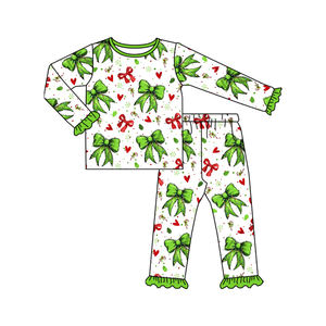 Personalizado niña Navidad arcos impresión otoño trajes niños al por mayor niña manga larga Niño ropa conjunto - Product Image 1