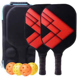 Ensemble de raquettes de pickleball, 2 raquettes, 4 balles, sac à fermeture éclair rigide, équipement de divertissement portable, forme standard, fibre de carbone - Product Image 1