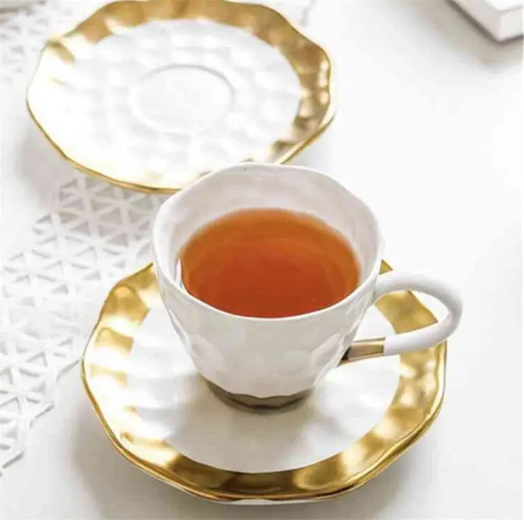 Wholesale custom gold rim porcelain espresso cup set latte coffee cup and saucer set