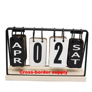 Calendrier de bureau en bois EWANG, calendrier de bureau vintage à feuilles mobiles, pour la décoration de la maison et du bureau, pliable et réutilisable - Product Image 1