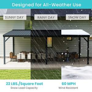 <span class=keywords><strong>Abri</strong></span> mural en acier galvanisé de 12 'x 20' avec toit rigide pour terrasse, gazebo maigre, pergola, système de drainage intégré pour terrasse arrière-cour - Product Image 6