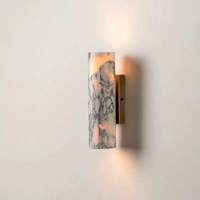 Lampu Dinding Tembaga Modern Marmer dengan Kap Lampu Silinder Alabaster LED, Dapat Diredupkan dengan Remote, Cahaya Putih Hangat, untuk Hotel, Kamar Tidur, Ruang Tamu