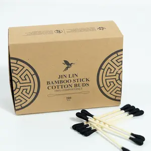 Einweg-Q-Tipps Black Head Bamboo Stick Earbuds Biologisch abbaubare Ohr knospen Reiniger Wattes täbchen