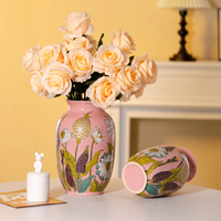 Cadre antique ornements de salon nouveau Style chinois coloré Relief Vase pleine glaçure hydroponique Arrangement de fleurs en céramique
