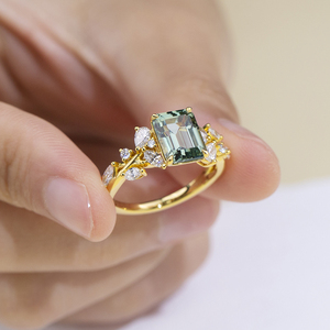 แหวนเพชรพลอยสีเขียวแฟชั่น S925 รุ่น MSR-2252 ของ Messi Jewelry แบบสั่งทำพิเศษ - Product Image 2