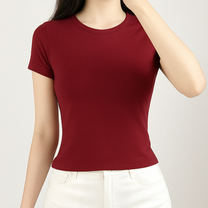 Vente en gros OEM T-shirt décontracté en coton à col rond pour femmes, tissu très extensible, t-shirt d'été doux, approvisionnement direct d'usine pas cher - Product Image 2