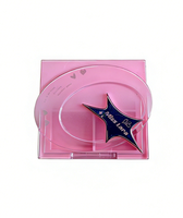 Palette de maquillage carrée rose vide avec accent étoilé, couvercle transparent à clapet, compact en plastique, logo personnalisé, OEM, vente en gros, faible MOQ