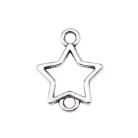 Conector de 2 bucles con contorno de estrella hueca, 15x12mm, de aleación de plata antigua, para cadena de collar en capas