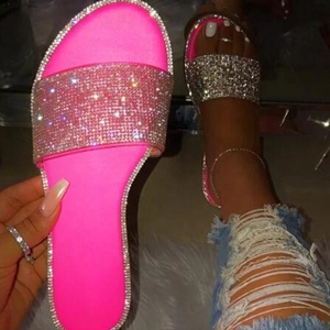 Fancy Summer Female Flat Sliders Luxury Glitter Open Toe Anti-Slip Lightweight Fashionable <b>Slide</b> Sandals Slip-On Closure - Product Image 2