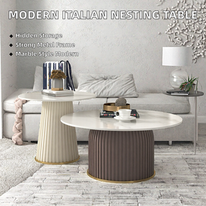 Modern Movable Multifunction Coffee <b>Table</b> Set <b>Round</b> Center <b>Table</b> Metal Frame Pleated Leg Living Room Furniture - Product Image 2