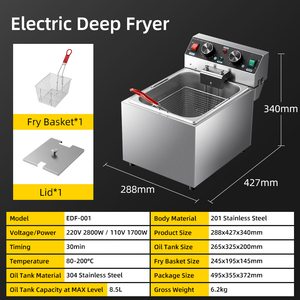 DREAMLAFE EDF-001 <span class=keywords><strong>Friteuse</strong></span> électrique commerciale 8,5 L en acier inoxydable à <span class=keywords><strong>cuve</strong></span> unique avec minuterie 30 min 2800 W 220 V/110 V - Product Image 6