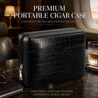 GUEVARA Tube à cigares de voyage en cuir grain crocodile, doublure en cèdre espagnol, humidor portable à fermeture éclair, support de rangement à compartiments, personnalisable