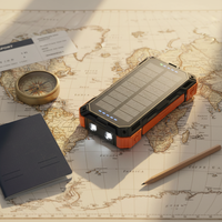 Banque d'alimentation solaire sans fil USB-A/USB-C/Micro USB 15W à charge rapide avec 4 câbles intégrés, lampe torche LED, en ABS, portable
