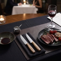 Ensemble de couteaux à steak avec logo personnalisé, manche en bois d'olivier et ABS imitation bois, acier inoxydable pleine longueur, couteaux de table professionnels en gros
