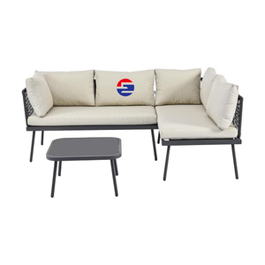3-Piece Outdoor Sectional <strong>Sofa</strong> <strong>Set</strong>, <strong>All</strong>-Weather Wicker L-<strong>Shaped</strong> 5-Seater Patio Furniture with Removable Cushions &amp; Side Table - Product Image 3