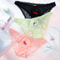 Zoete Transparante Womens Borduurwerk Fruit Sexy Schattig Slipje Vrouwen Slipje Mesh Roze Ondergoed Effen Sexy Lingerie Ondergoed