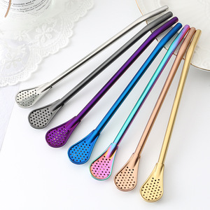 Cuillère à café en <span class=keywords><strong>acier</strong></span> inoxydable pour cuisine à domicile, filtre, <span class=keywords><strong>paille</strong></span>, logo personnalisé réutilisable, cuillère à boire en métal coloré - Product Image 3