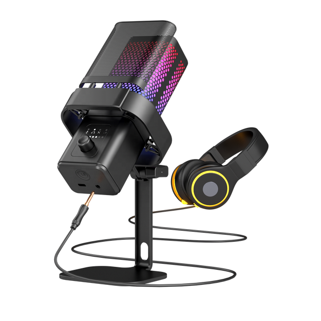 Black USB M6 Gaming RGB Wave Condenser Noise Cancelling Desktop Wired Microphone