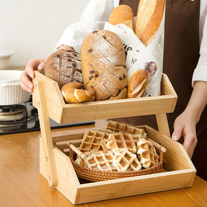 2 Tier Brot Gemüse Aufbewahrung schale Organisation Rack Bambus Obstkorb für Küchen theke - Product Image 4