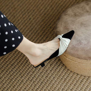 Mules à talon chaton pour femme 2026, bout fermé, confortables, talon fin, chaussures décontractées, style français, avec nœud décoratif, pantoufles à bout pointu - Product Image 2