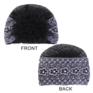 Turbante musulmán de estilo de flores de encaje de nuevo diseño para mujer, hiyab transpirable ahuecado con accesorios de diamantes de imitación, pañuelo para la cabeza - Product Image 3