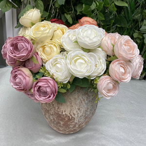 Bouquet de fleurs artificielles Suzume Ii à 9 têtes, couleur blanc, orange, rose, champagne, pour décoration de mariage, chambre à coucher, salon - Product Image 2