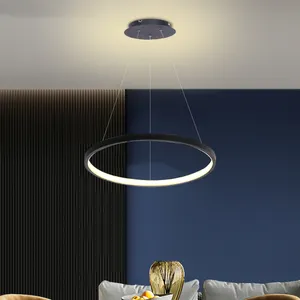 Custom Hotel Project moderno soggiorno camera da letto nero luci rotonde Led lampadario cerchio anello luce pendente