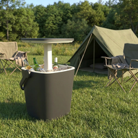 Mesa Cooler Portátil 3 em 1 de Plástico Preto com Tampa Elevatória e Abridor de Garrafas Ecológica 28L para Uso em Acampamentos e Piscinas