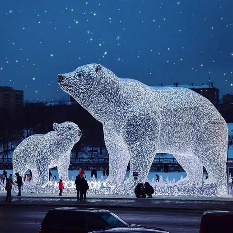 Açık 3d dev noel kutup ayısı led heykel motif ışık