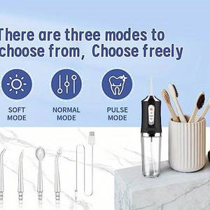 Irrigador dental eléctrico portátil con tanque de 230 ml, recargable, para adultos, negro, cuatro boquillas - Product Image 3