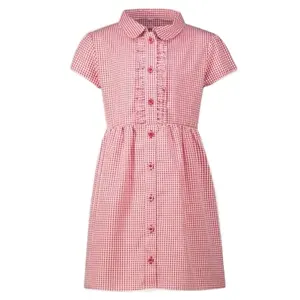 Girls Gingham Checked School Dress Pinafore TU Blue Red Green Summer Bow Uniform