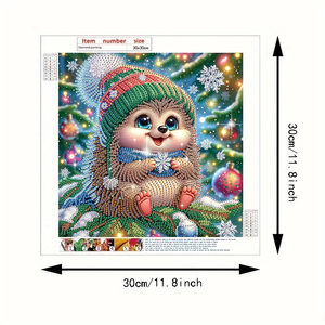 Kit de Pintura de Diamantes Creativo de 30*30CM con Diseño de <span class=keywords><strong>Erizo</strong></span> Navideño, Taladros de Cristal de Forma Irregular, Pintura de Diamantes DIY de Navidad para Principiantes - Product Image 2