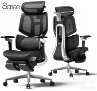Chaise de bureau ergonomique Hbada X7 avec dossier en maille respirante, repose-pieds, support lombaire, base pivotante inclinable pour la maison et le studio