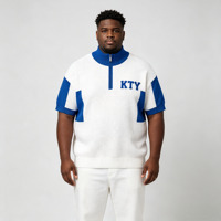 Pull jacquard tricoté à col quart zippé pour homme, blanc uni, motif géométrique simple brodé 'KTY', ODM OEM