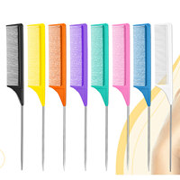 Peigne à queue de rat en acier à la mode avec dents fines pour démêler les cheveux bouclés et faire la raie - Outil de coiffure pour femmes