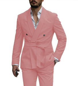 Traje para hombre, 2 piezas, chal, solapa, chaqueta masculina, <span class=keywords><strong>trajes</strong></span> personalizados, esmoquin para hombre con cinturón, traje clásico ajustado para hombre - Product Image 1