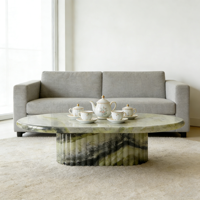 Table d'appoint ovale de luxe en marbre naturel vert avec base en marbre, ensemble de tables basses en marbre pour salon et chambre