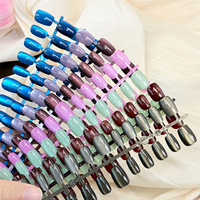 Faux ongles courts œil-de-chat pré-dessinés, couleur unie, style doux, amovibles, prêts à poser, pour la vente en gros