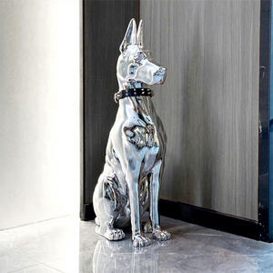 Escultura de <span class=keywords><strong>Doberman</strong></span> Pinscher de Gran Tamaño, Estilo Golden Retriever, Arte Animal Moderno, Cromado en Oro y Plata, para Decoración - Product Image 1