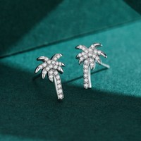 Pendientes de Plata de Ley S925 con Diseño de Palmera de Coco, Listos para Enviar, MOQ Bajo de 1 Pieza, Fabricante Ada Jewelry
